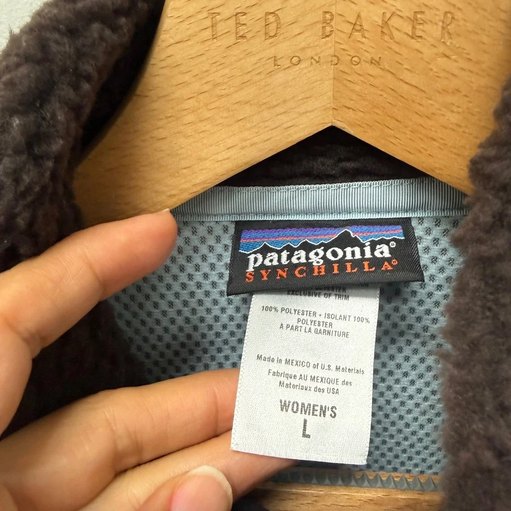 Patagonia Synchilla Sherpa Retro-X Fleece Jacket Womens Large Brown‎ Full Zip